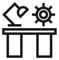 Workplace icon. Black line work desk symbol