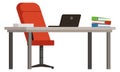 Workplace icon. Desk with laptop and document folders