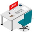 Workplace with inscription error on computer monitor. Bad work day of an employee or office worker Royalty Free Stock Photo