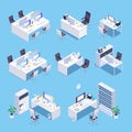 Workplace. Isometric set of office room.