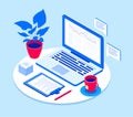 Workplace with laptop - modern vector isometric illustration Royalty Free Stock Photo