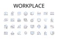 Workplace line icons collection. Office Space, Job Site, Occupation Area, Business Center, Work Locale, Employment Z