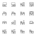 Workplace line icons set