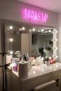 Workplace of makeup artist. Barbershop. neon inscription