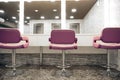 Workplace makeup artist. Barbershop. Nobody. Big mirrors and purple leather chairs Royalty Free Stock Photo