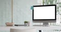 Workplace mockup concept. Mock up modern home decor desktop computer.Mockup desktop Royalty Free Stock Photo