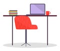 Workplace with wireless laptop and comfortable chair, office table with computer, work in internet Royalty Free Stock Photo