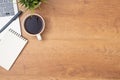 Workplace of office desk wooden table with laptop, and equipment other office supplies Royalty Free Stock Photo