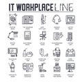 Workplace outline icons collection set. Office linear symbol pack. Modern template of thin line icons, logo, symbols