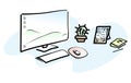 Workplace with personal computer. Sketch of freelancing or designer workspace. Vector Royalty Free Stock Photo
