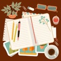 Workplace with a personal diary. Personal planning and organization