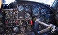 Workplace of the pilot of the old Soviet turboprop aircraft AN-24. The aircraft out of production in 1979. Royalty Free Stock Photo