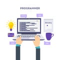 Software coding, programming languages, testing, debugging, web site, search engine seo Royalty Free Stock Photo