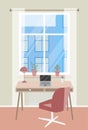 Workplace room or home office interior. Colorful vector illustration. Royalty Free Stock Photo