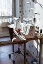 Workplace of seamstress at home Royalty Free Stock Photo