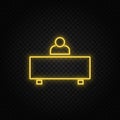 workplace, user yellow neon icon .Transparent background. Yellow neon vector icon