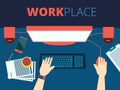 Workplace vector concept background design, with a man hands pri