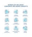 Workplace wellness concept icons set