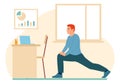 Workplace workout people. Happy man doing sport exercises in office. Workspace physical training. Fitness work break Royalty Free Stock Photo