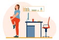 Workplace workout people. Woman doing sport exercises in office. Work break. Healthy lifestyle. Workspace physical