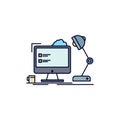 workplace, workstation, office, lamp, computer Flat Color Icon Vector Royalty Free Stock Photo