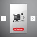 workplace, workstation, office, lamp, computer Glyph Icon in Carousal Pagination Slider Design & Red Download Button Royalty Free Stock Photo