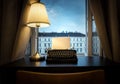Workplace of a writer, journalist, creator. An old typewriter an Royalty Free Stock Photo