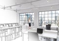 Workplaces in modern loft open space office Royalty Free Stock Photo