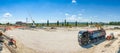 Works in progress on costruction site, panoramic view Royalty Free Stock Photo