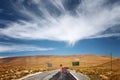 Works on the road before arriving at the Valley of Happiness near Cariquima and Colchane in the Tarapaca region, Chile Royalty Free Stock Photo