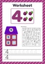 Worksheet count for kids. House. Number bonds. Trace line. The study of mathematics for children of kindergarten