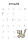 Worksheet with cute cat. Trace lowercase letters of alphabet Royalty Free Stock Photo