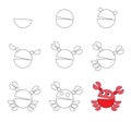 Worksheet easy guide to drawing cartoon crab. Simple step-by-step drawing tutorial for kids