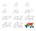 Worksheet easy guide to drawing cartoon dump truck. Simple step-by-step drawing tutorial for kids