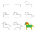 Worksheet easy guide to drawing cartoon horse. Simple step-by-step drawing tutorial for kids