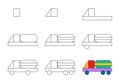 Worksheet easy guide to drawing cartoon truck. Vector illustration