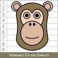 Game for kids, children. Math Puzzles. Cut and complete. Learning mathematics. Baboon Face