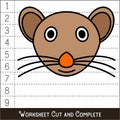 Worksheet. Game for kids, children. Math Puzzles. Cut and complete. Learning mathematics. Mouse Face.vector