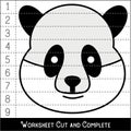 Worksheet. Game for kids, children. Math Puzzles. Cut and complete. Learning mathematics. Panda Face.vector