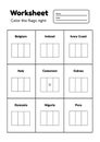 Worksheet on geography for preschool and school kids. Color the flags right. Coloring page