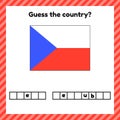 Worksheet on geography for preschool and school kids. Crossword. Chech Republic flag. Cuess the country