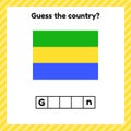 Worksheet on geography for preschool and school kids. Crossword. Gabon flag. Cuess the country