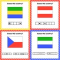 Worksheet on geography for preschool and school kids. Crossword. Set Sierra Leone, Gabon, Austria, Chech Republic flags