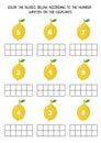 Worksheet for kids. Color the blocks below according to the number on the lemons Royalty Free Stock Photo