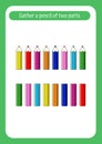 Worksheet for kids preschool activities. onnect the halves of the pencils by color