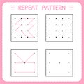 Worksheet for kindergarten and preschool. Repeat pattern. Working page for kids. Educational games for practicing motor skills