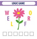 Worksheet for preschool kids. Words puzzle educational game for children. Place the letters in right order. Cute illustration of l