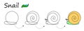 worksheet, step by step drawing snail. kids coloring, draw snail. Easy educational game for children