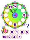 Worksheet for young children. Repair the clock. Find the missing numbers and write them on the correct places. Logic puzzle game.