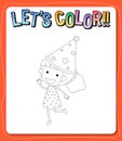 Worksheets template with letÃ¢â¬â¢s color!! text and girl outline